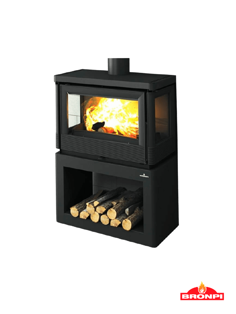 Estufa de leña con leñero bronpi versalles